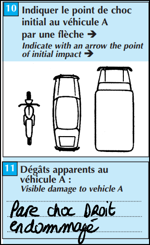 Constat amiable - cases 10 et 11 point de choc