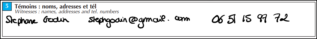 Constat amiable - case 5 témoins