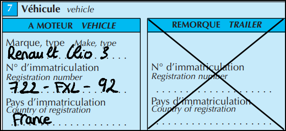 Constat amiable - case 7 véhicule