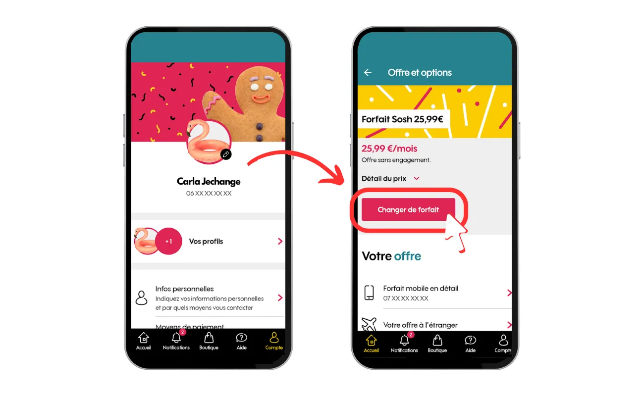Changer de forfait Sosh depuis l'espace client