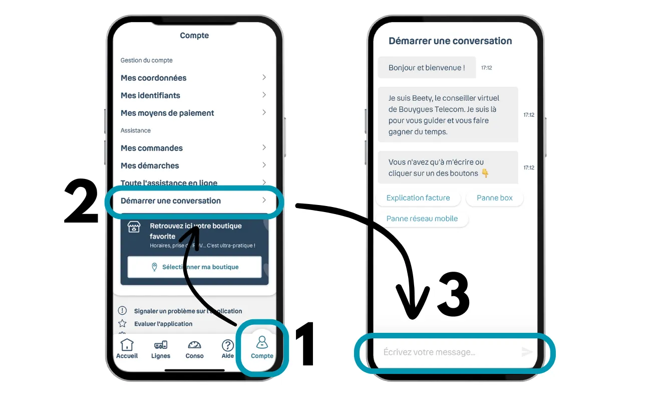 Parler à un conseiller Bouygues sur l'application mobile