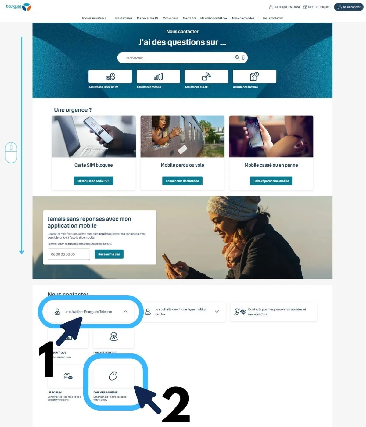 Contacter le service client Bouygues via l'assistance en ligne