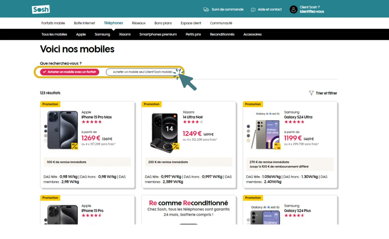 Forfait Sosh avec nouveau mobile