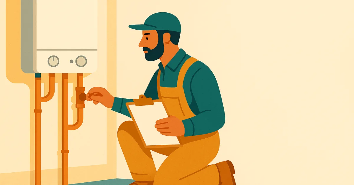 Illustration éditoriale : technicien contrôlant une installation de gaz avant la délivrance du certificat de conformité