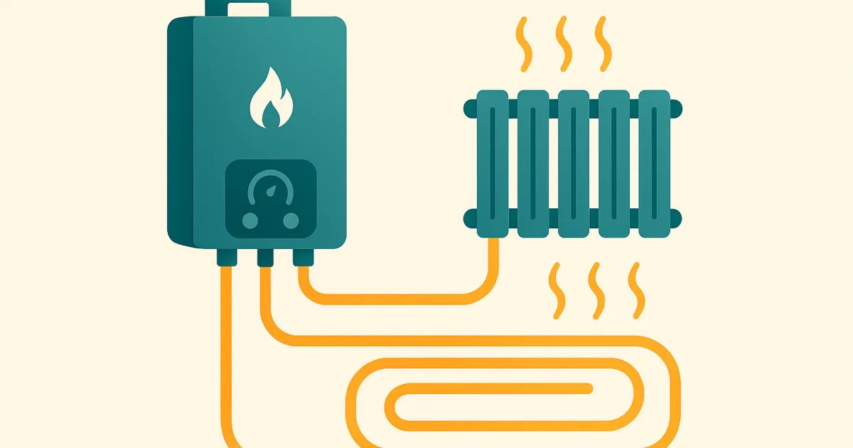 Illustration d'une chaudière murale alimentant le circuit de chauffage d'une maison.