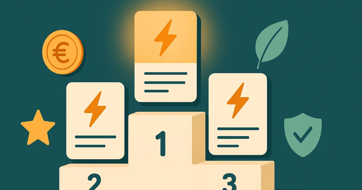 Podium des meilleurs fournisseurs d'électricité en France, classés par prix, avis clients, litiges et électricité verte