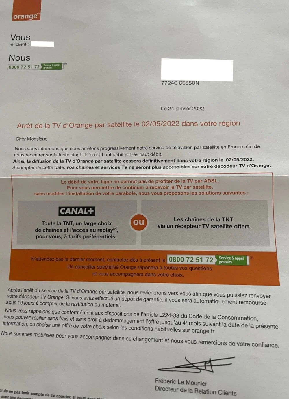 Annonce de la fin de la TV par satellite d'Orange