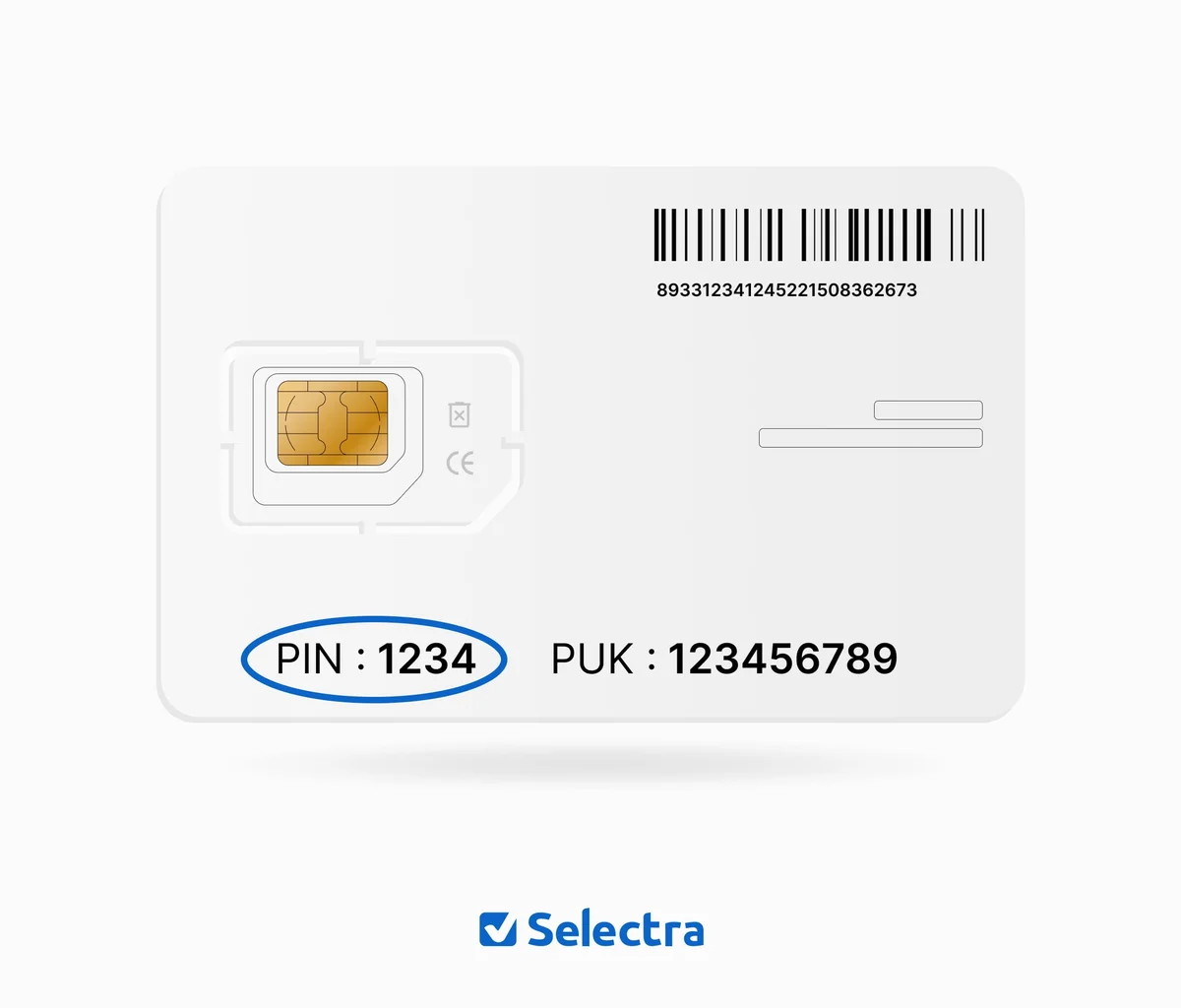 Emplacement du code PIN sur le support plastique d'une carte SIM