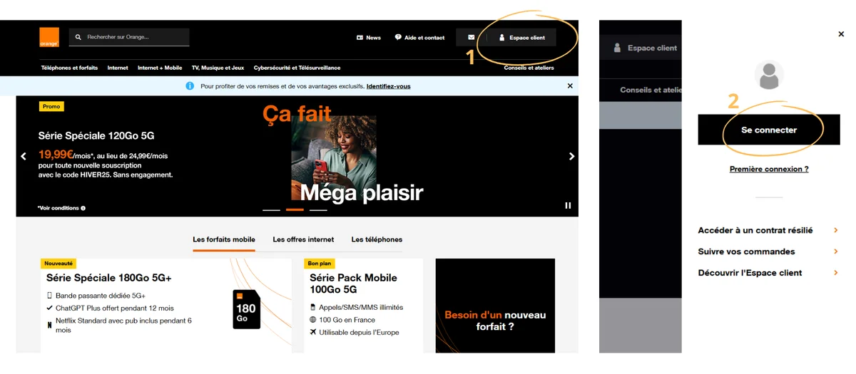 Page de connexion à l'espace client Orange
