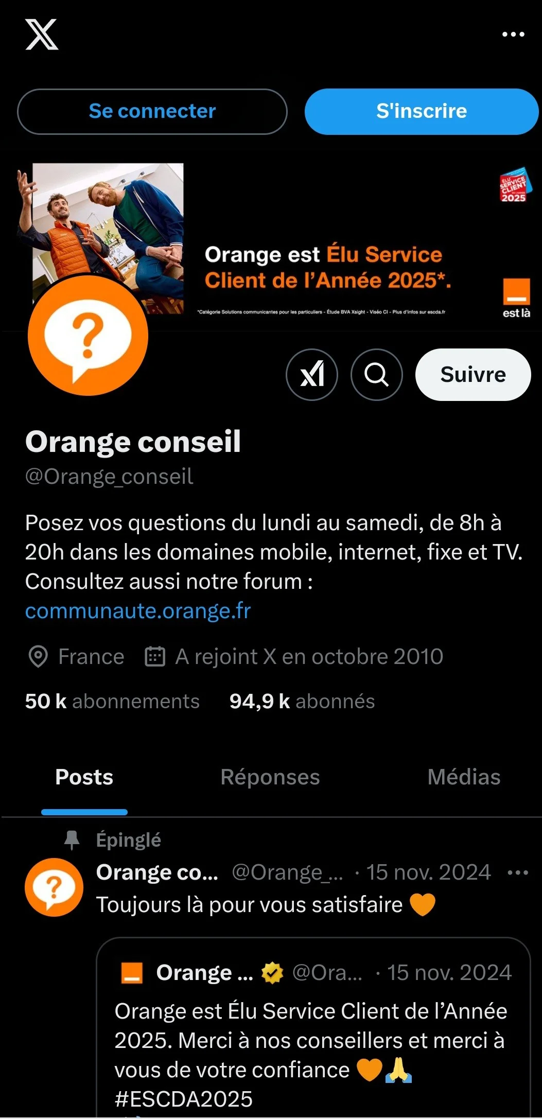 Contacter Orange sur X