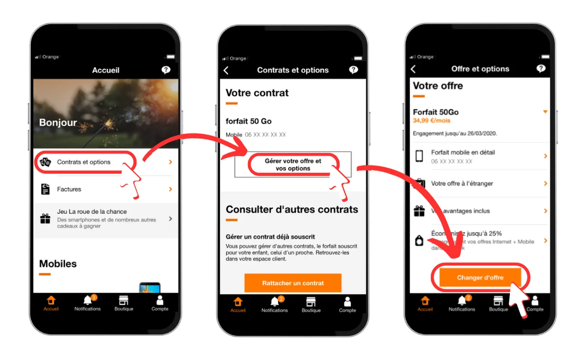 Changer d'offre depuis l'application Orange&Moi