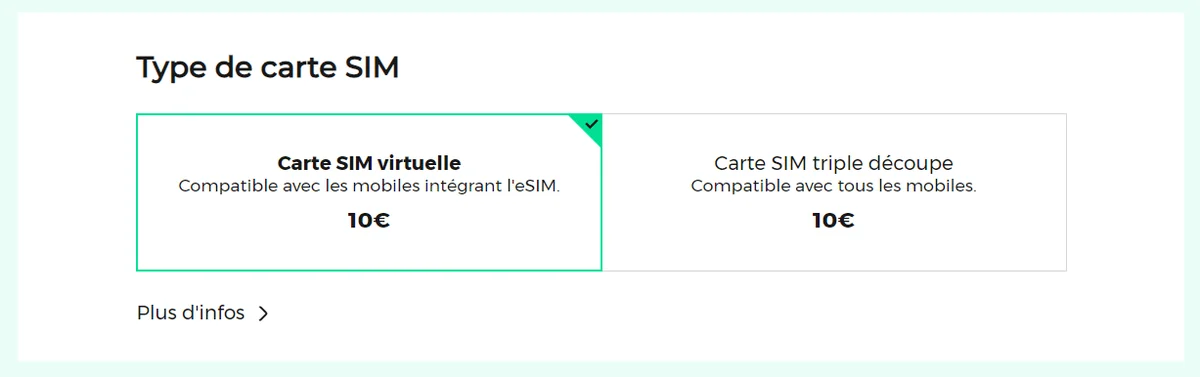 Sélection de la carte SIM virtuelle pour commander l'eSIM RED by SFR
