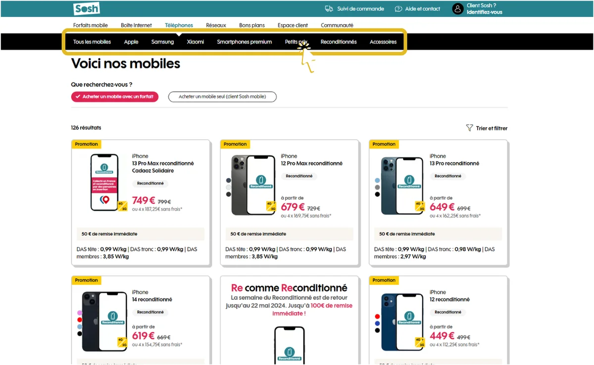 Catalogue téléphone Sosh